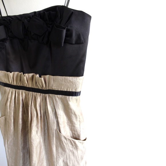 Max & Cleo Gold and Black Bow tie Strappy Mini Dress 6 - Picture 5 of 10